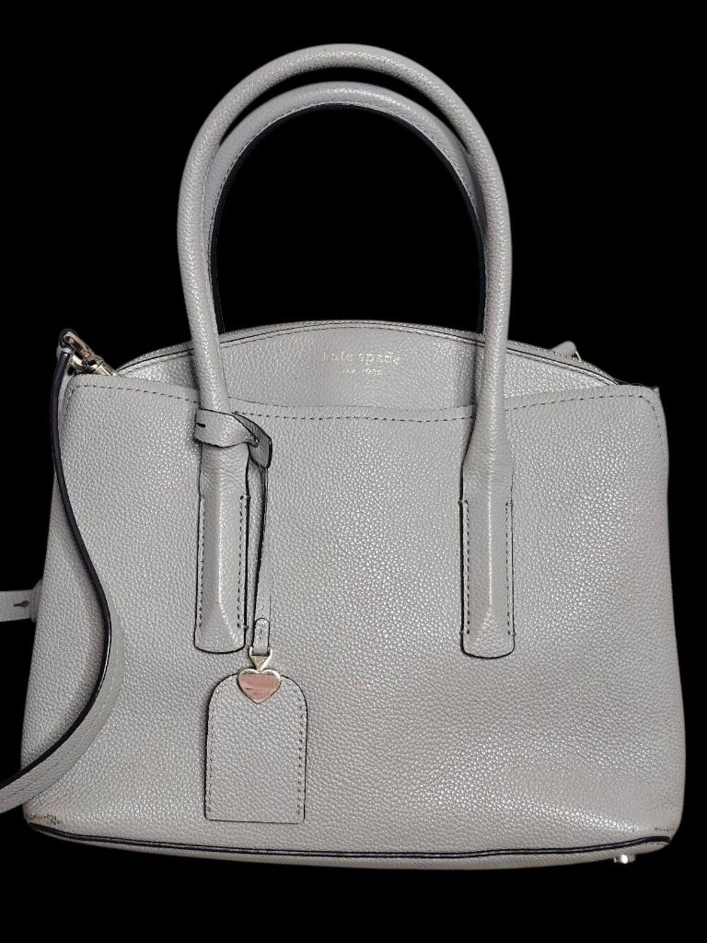 Kate Spade NY Margaux Medium Satchel Bag Cloud Taupe Pebbled Leather Gray Office